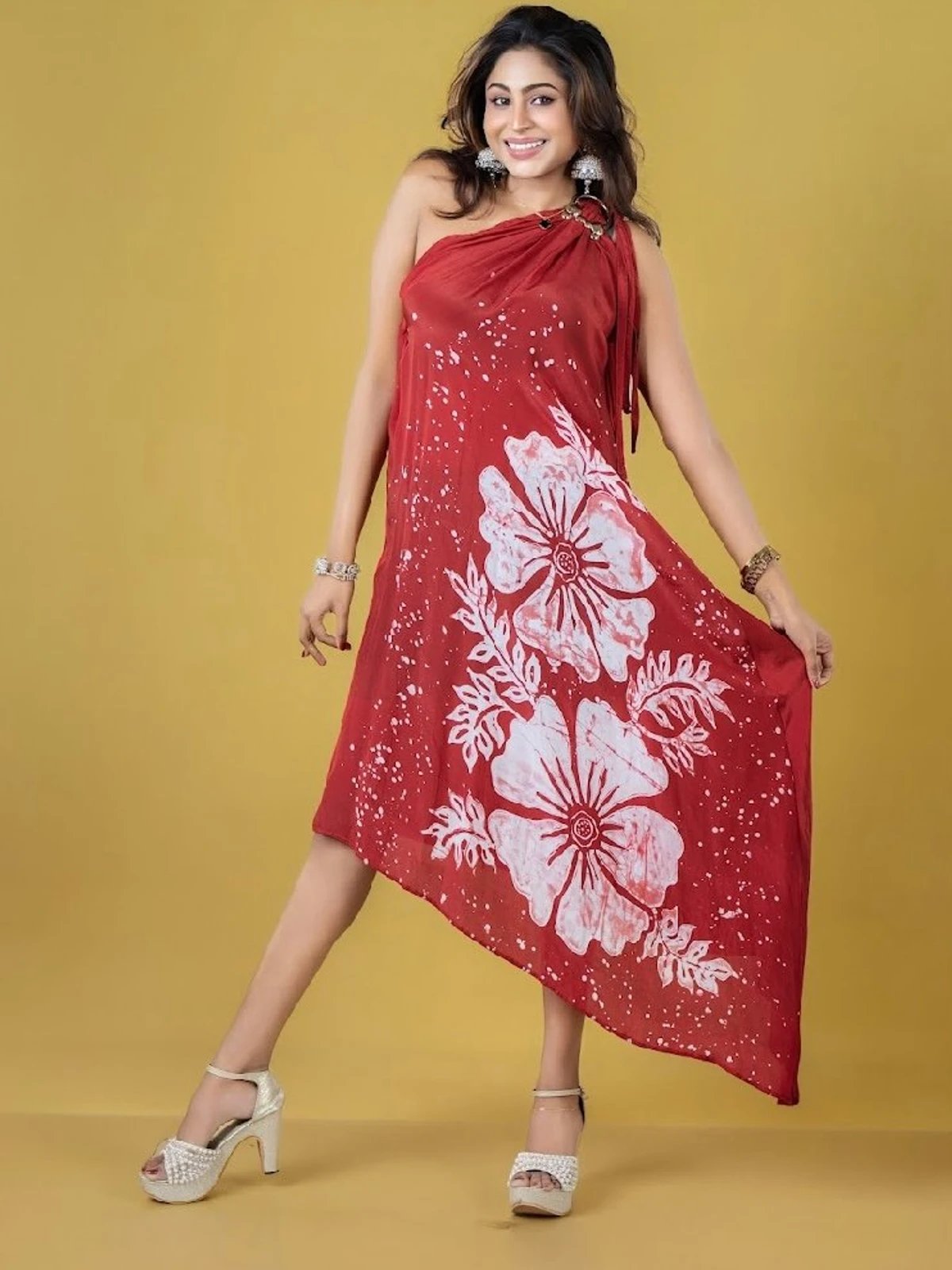 Handmade Sri Lankan Crimson Petal Bathik Dress - Image 2